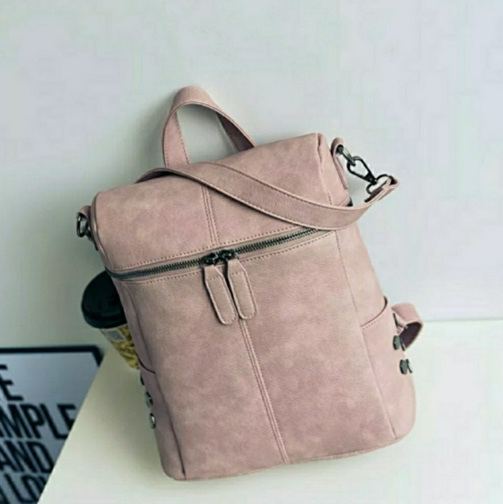 SALE $38-Pink Vegan Leather Backpack - Picture 5 of 8